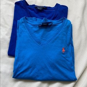 2 blue v neck polos